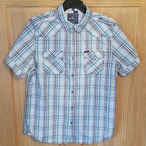 Buffalo Button Shirt Short Sleeve Blue White